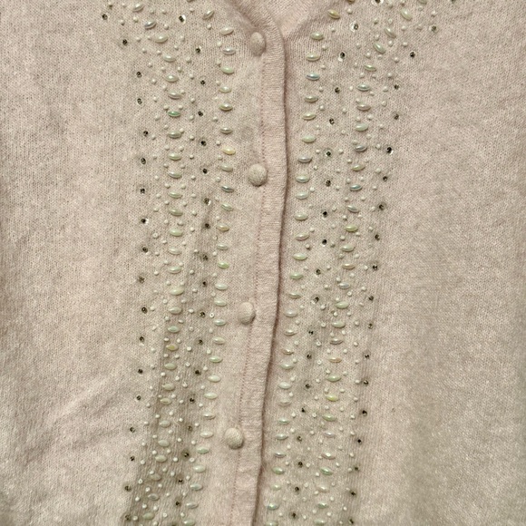 Sostanza Vintage Angora Rabbit Hair Beaded Soft Pale Pink Button Front Cardigan - Picture 4 of 10